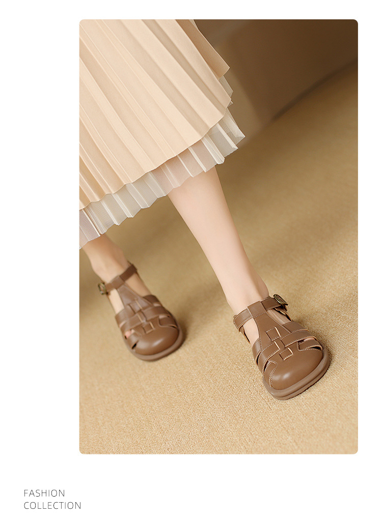 Dép sandal xỏ ngón nữ đế bệt phong cách La Mã — AF206F màu đen chi tiết 22