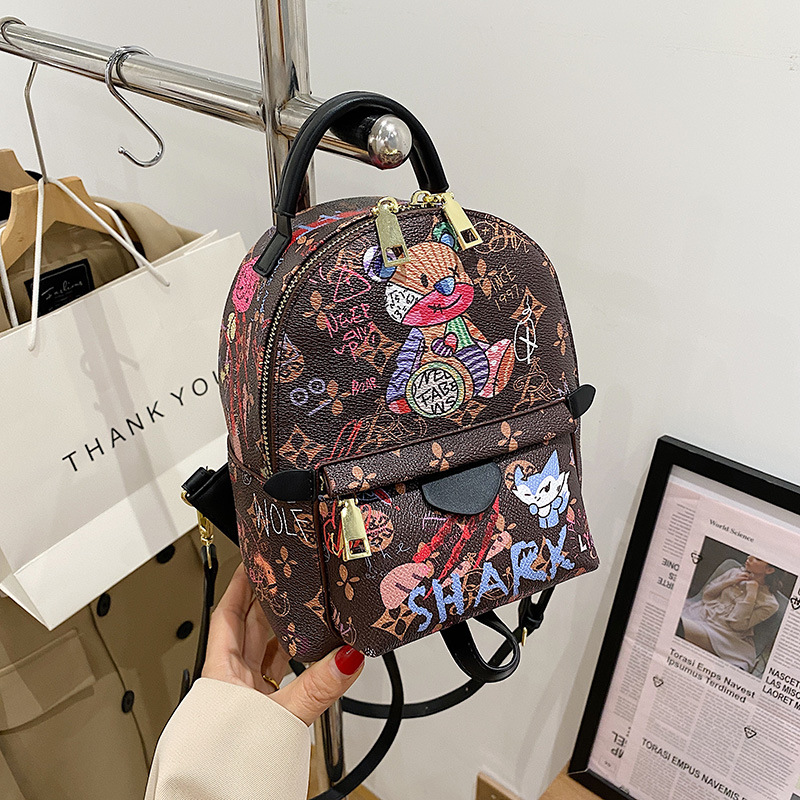 New Fashionable And Stylish Cute Little Bear Graffiti Printed Backpack Internet Celebrity Trendy Handbag Simple Backpack_voghion.com