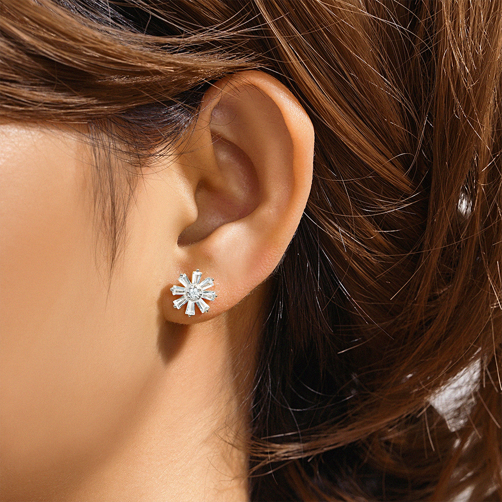 1 Piece Simple Style Flower Plating Sterling Silver Zircon Ear Studs display picture 50