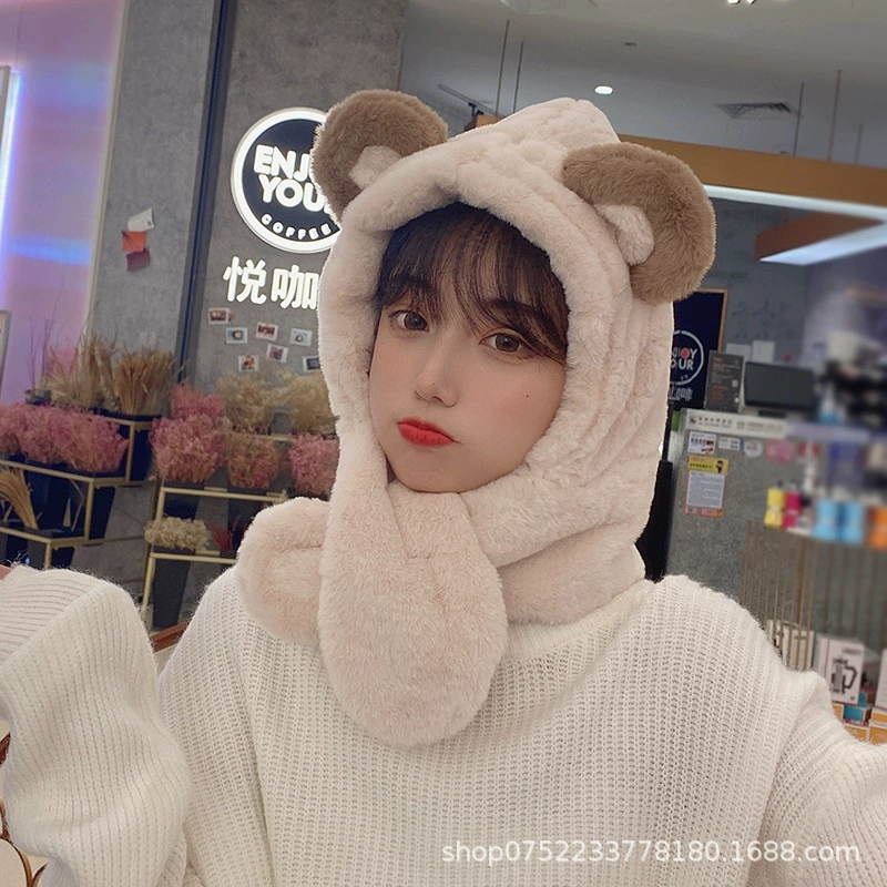 Зимняя теплая шляпа медвежонок плюшевый шарф перчатки три в одном девушка милая корейская версия защиты ушей