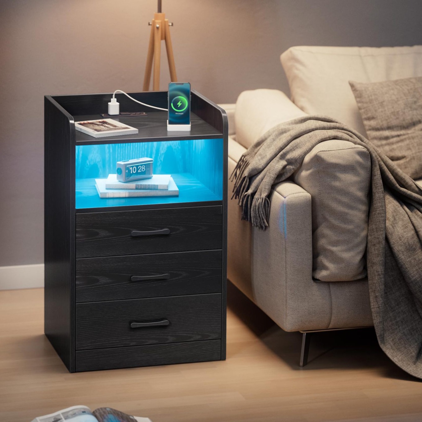 Comercio exterior personalizado cabecera dormitorio con puerto USB cabecera pequeño gabinete sala de estar con enchufe con lámpara sofá gabinete lateral