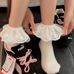 白色花边袜子女中筒袜夏款棉袜芭蕾风配德训鞋ins堆堆袜韩系短袜