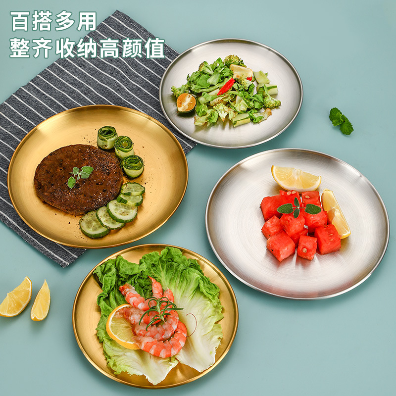 Placa de cocción de acero inoxidable disco engrosada placa de barbacoa coreana bandeja de oro pastel postre placa barbacoa buffet placa