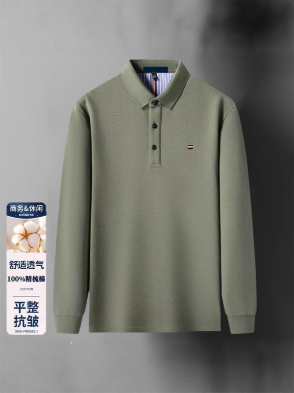 源头厂家2025新款纯棉男士长袖t恤秋季潮牌polo衫男翻领休闲上衣T|undefined