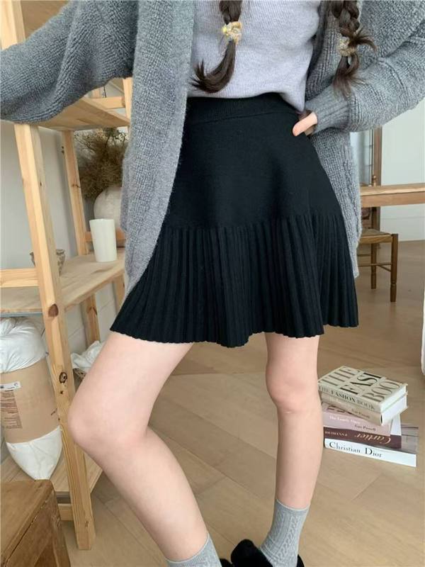 法式百褶修身显瘦高腰松紧腰a字大摆半身短裙子女潮2025秋冬新款|undefined