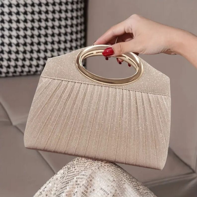 New Cross-Border Celebrity Pleated Portable Banquet Bag Romantic Wedding Evening Bag Dress Bag Cosmetic Bag Shoulder Evening Bag