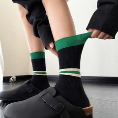 袜子简约配色撞色夏春新款ins潮条纹拼色袜子小众简约运动中筒袜