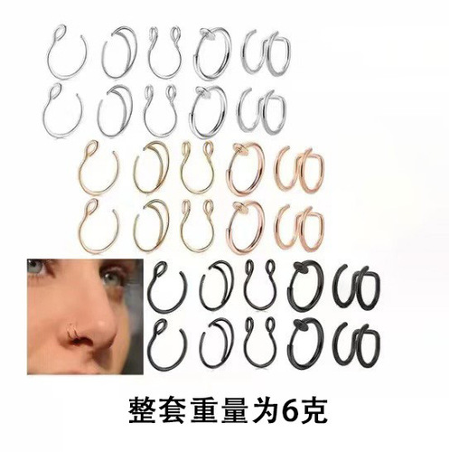 Amazon cross-border jewelry European and American stainless steel nose ring nose jewelry body piercing nose stud earring set manufacturer wholesale