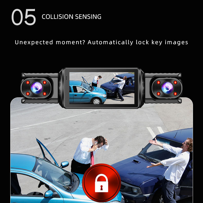 New three-camera dashcam with infrared night vision, WiFi mobile phone connectivity, and panoramic view for trucks and cars