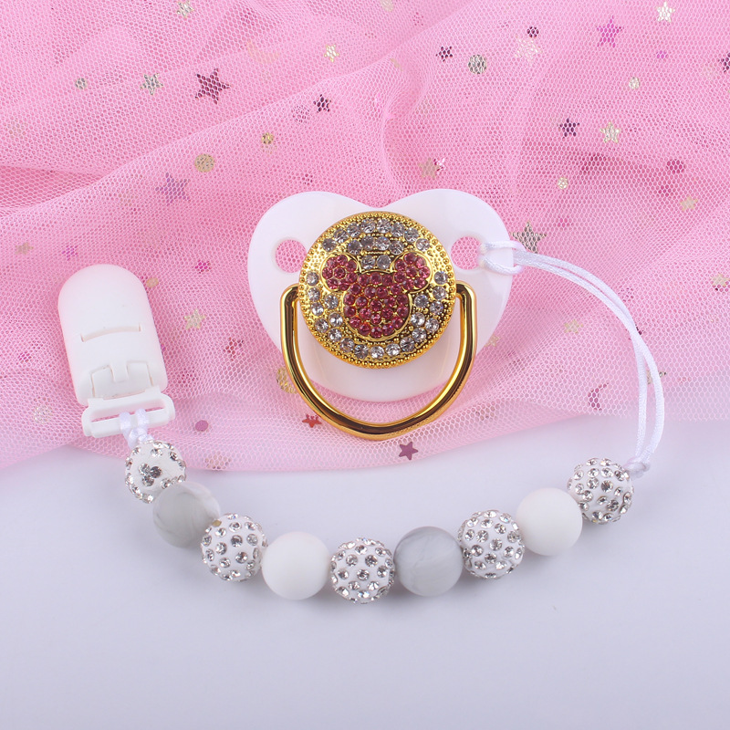 Nuevo bebé suministros cristal animal patrón chupete bebé silicona cuentas Cadena de chupete conjunto de dos piezas