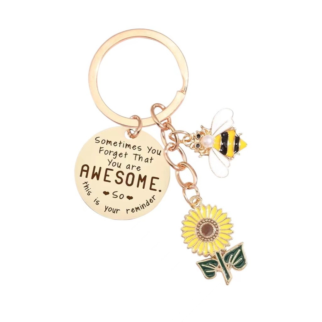 Unisex Festival Cute Sunflower Letter 201 Stainless Steel Unisex Women's Keychain