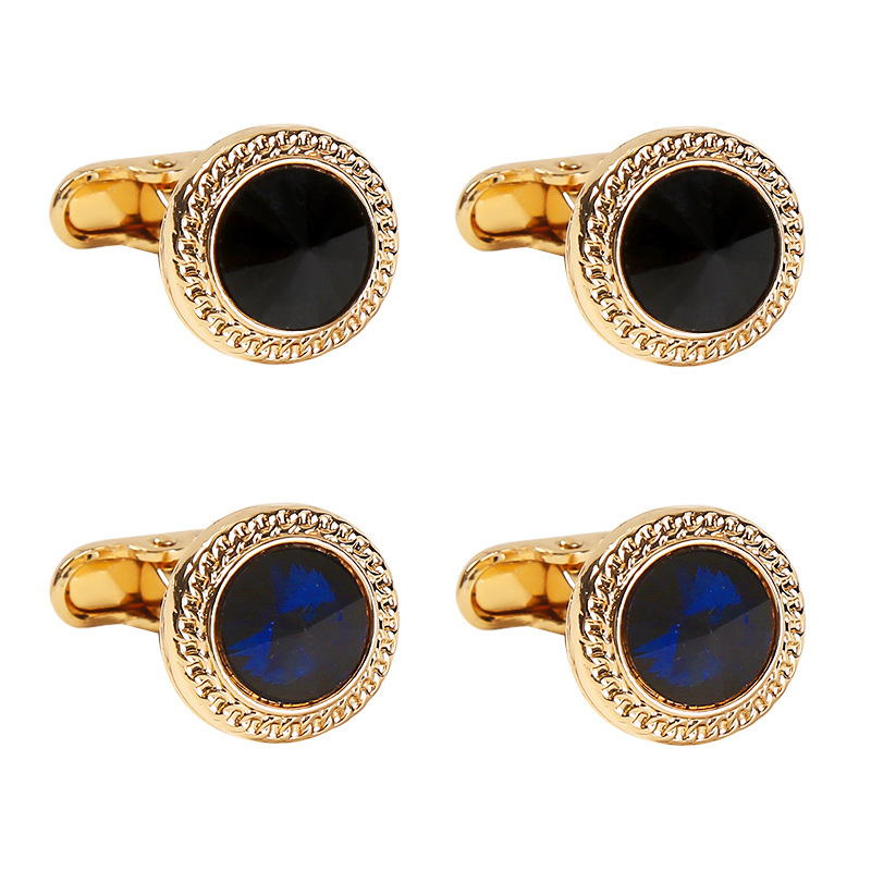 nuovi gemelli rotondi placcati in oro con zirconi moda uomo polsini per camicia francesi chiodi gemelli_voghion.com