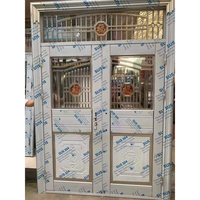 Factory direct natural color stainless steel door thickened half glass anti-theft door transparent rural door