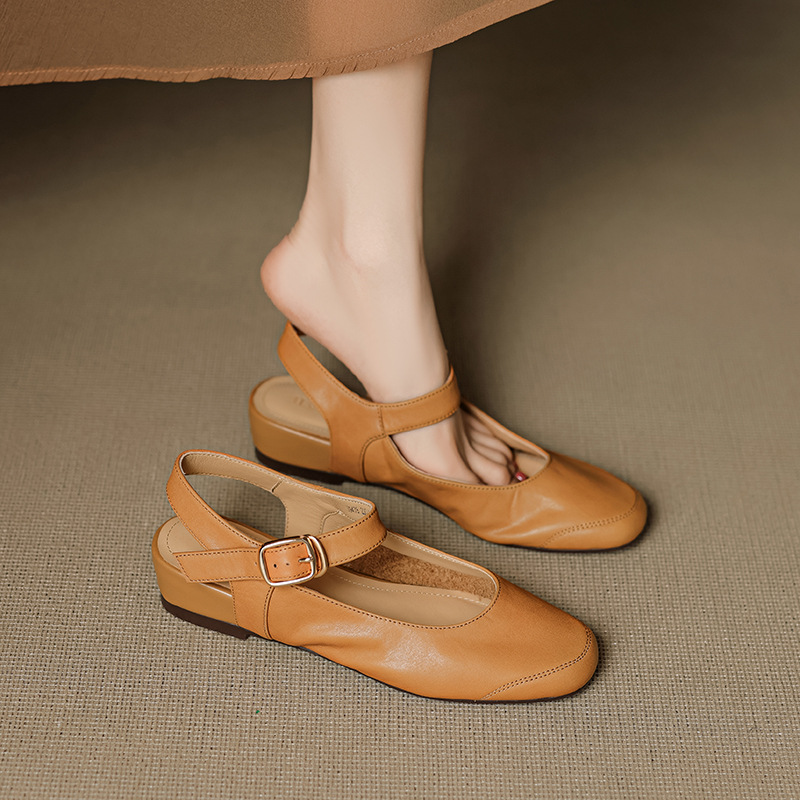 Summer beige sandals flat with hidden heel with a strap