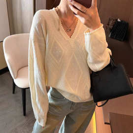 春夏女士女装2026新款舒适时尚休闲薄款v领宽松针织衫内搭针织衫
