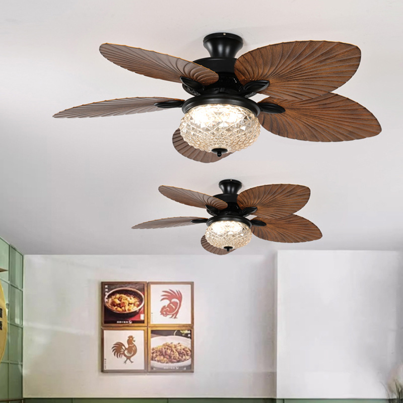 American Variable Frequency Ceiling Fan Lamp Five-Blade Banana Fan Fan Chandelier Southeast Asia Retro Living Room Restaurant Variable Frequency Fan Lamp