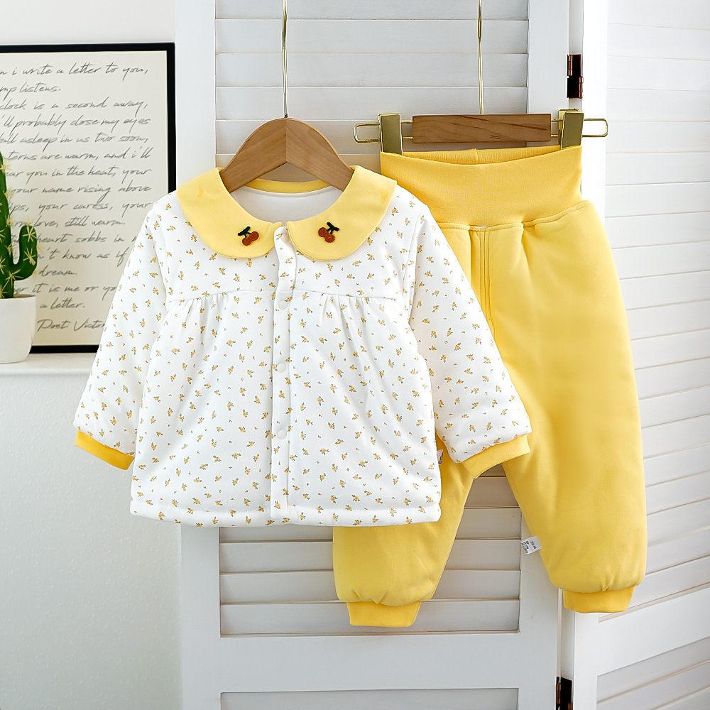 Princess style yellow flower-cotton coat set