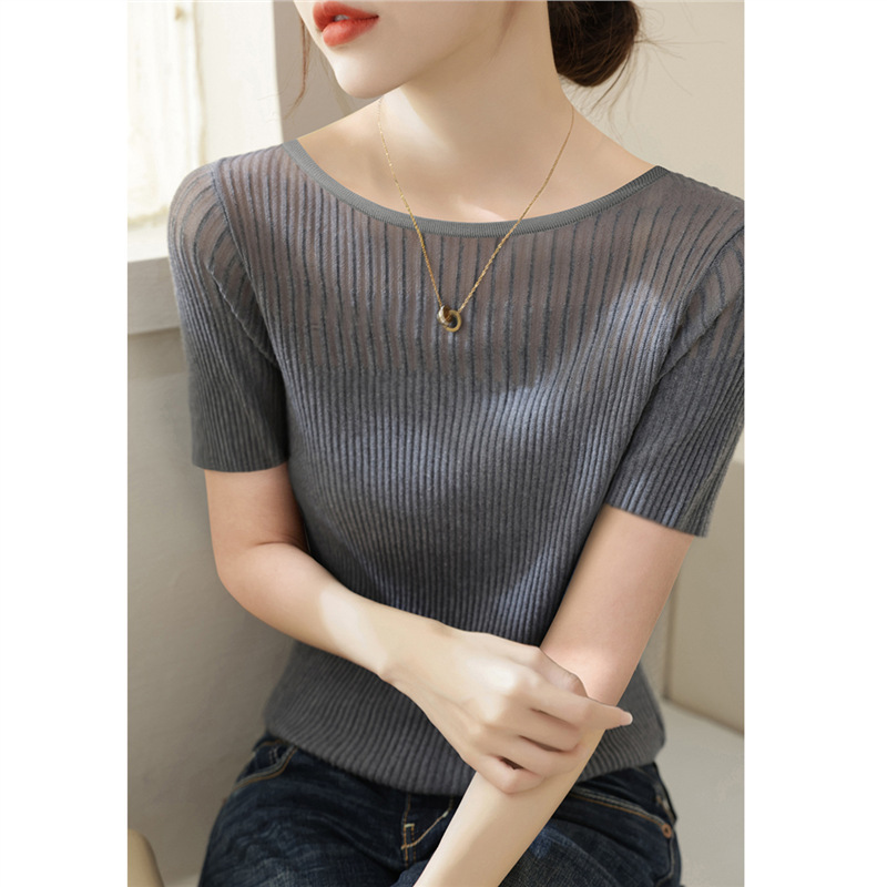 French Summer Slim-fit Short-sleeved Sweater New High-grade Mesh Collar Lace Base Top Women's Inner French Summer Slim-fit Short-sleeved Sweater New High-grade Mesh Collar Lace Base Top Women's Inner