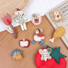 フォレストスタイルかわいい漫画アヒル蝶小動物綿とリネン生地ブローチアクセサリー女の子ヘアアクセサリーアクセサリー