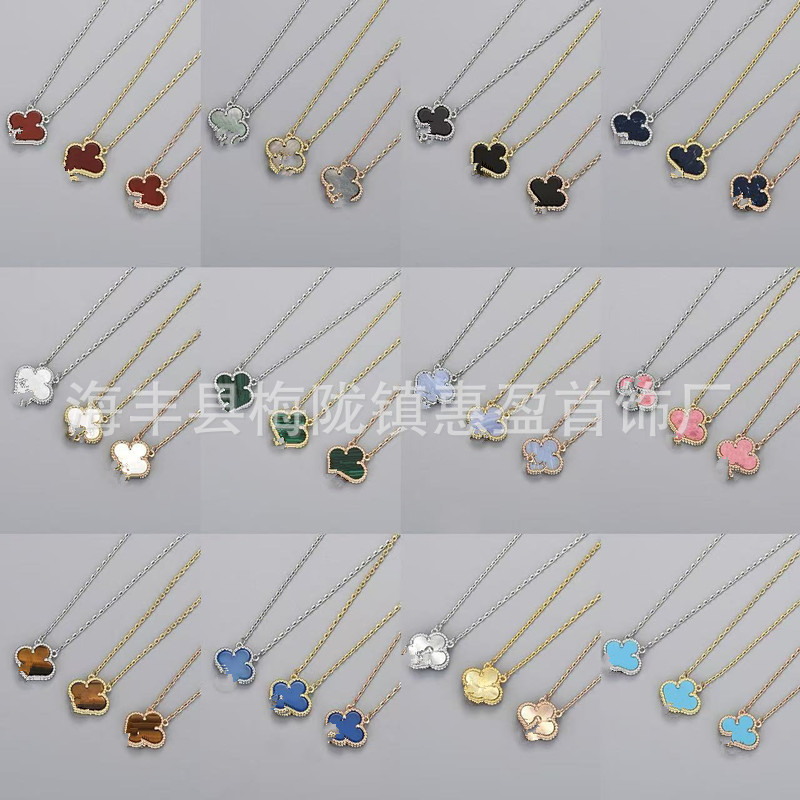 High version four-leaf clover single white fritillary necklace women plated 18k gold red agate pendant clavicle chain factory wholesale