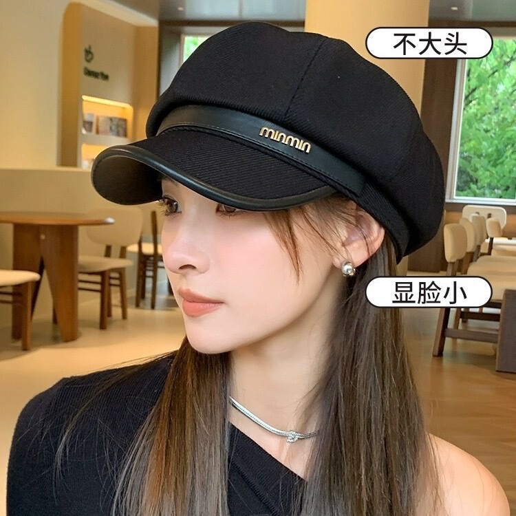 High-End Early Autumn Octagonal Hat for Women, Woolen Pure Color Newsboy Hat, Simple Wide Brim, Fashionable Painter Beret