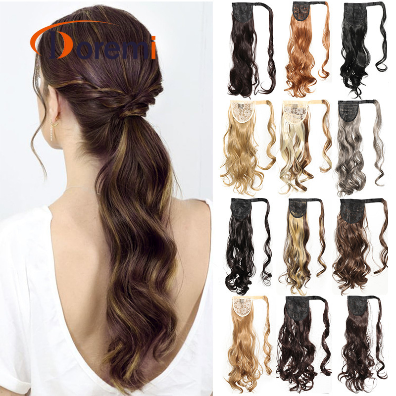 Cross-border wig ponytail velcro coiled curly hair ponytail extended synthetic chemical fiber wavy hair piece