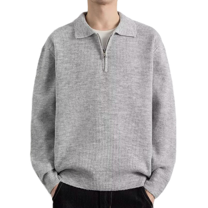 Explosiones transfronterizas de tamaño europeo tamaño grande polo con solapa media cremallera jersey suéter hombre viejo viento otoño invierno fábrica al por mayor
