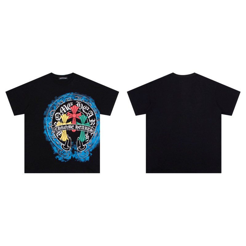 クローバーTシャツのクロスボーダーハイバージョン、ゆったりとしたトレンディなクローバークロスプリント、男女カップル同じスタイルの半袖|undefined