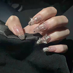 Drill money exploding butterfly bow Western-style sweet cool internet celebrity long nail stickers removable wear-on nails wholesale