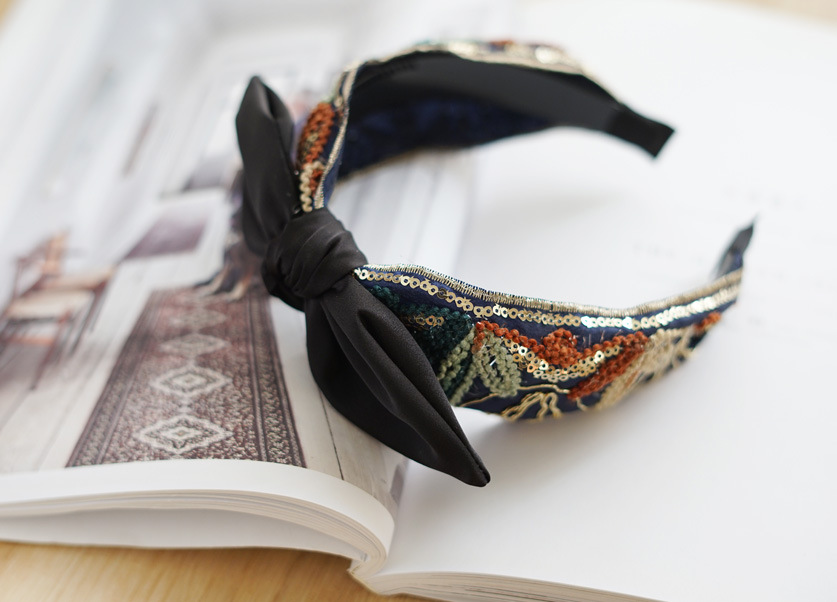 Retro Ethnic Embroidery Fabric Bow Wide Side Headband display picture 2