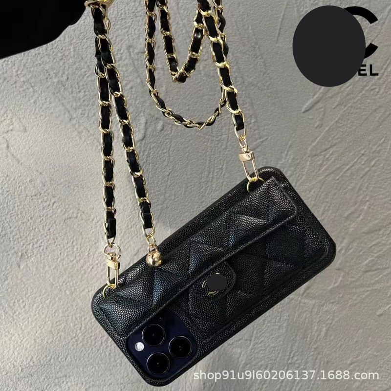 Suitable for Apple 16Promax Mobile Phone Case Clamshell Caviar Apple 15 Women's Diagonal Protective Cover Card Trendy Brand 14