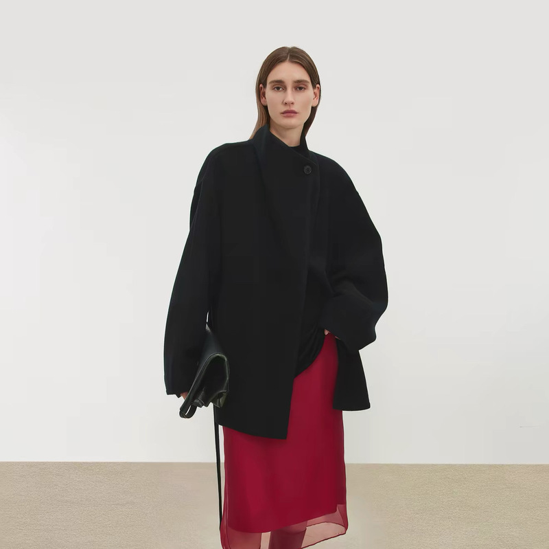 J*c double-faced cashmere wool coat for women, autumn and winter, relaxed fit, back-draped, front-slit design, two-way wear, woolen jacket