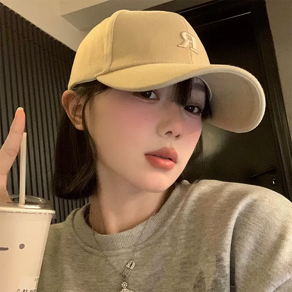 Baseball cap men's and women's 2024 New R letter spring and autumn hard top extra large widened big head circumference peaked cap