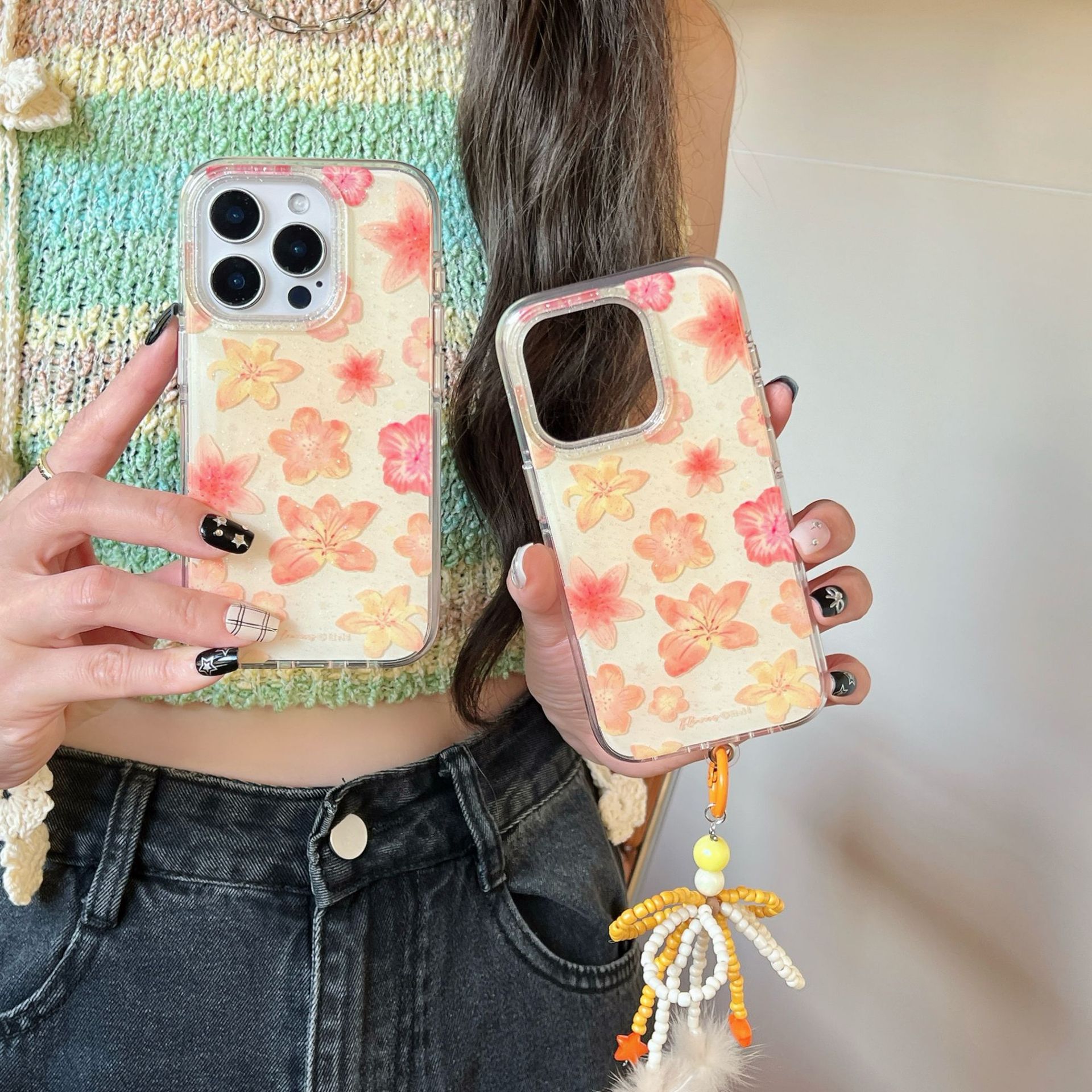 Flor de pintura al óleo de brillo retro para Apple 15Pro/16Pro funda para teléfono 14 colgante 13 nuevo 16ProMax