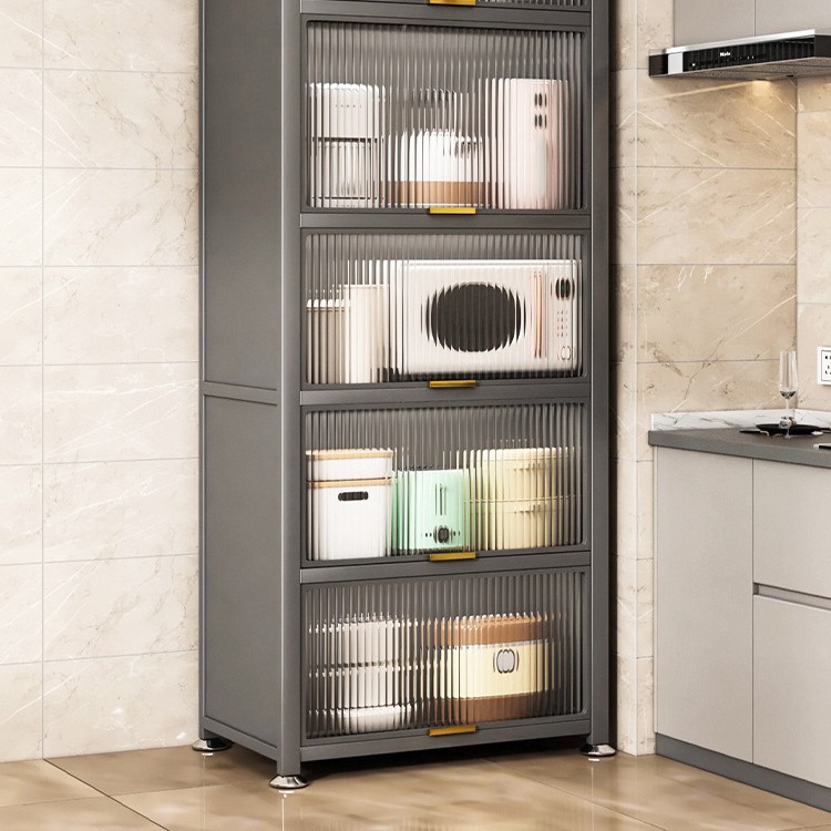 Kitchen Rack Floor-Standing Multi-Layer Household Pots and Bowls Storage Cabinet Multi-Functional Sandwich Dust-Proof Storage Cabinet