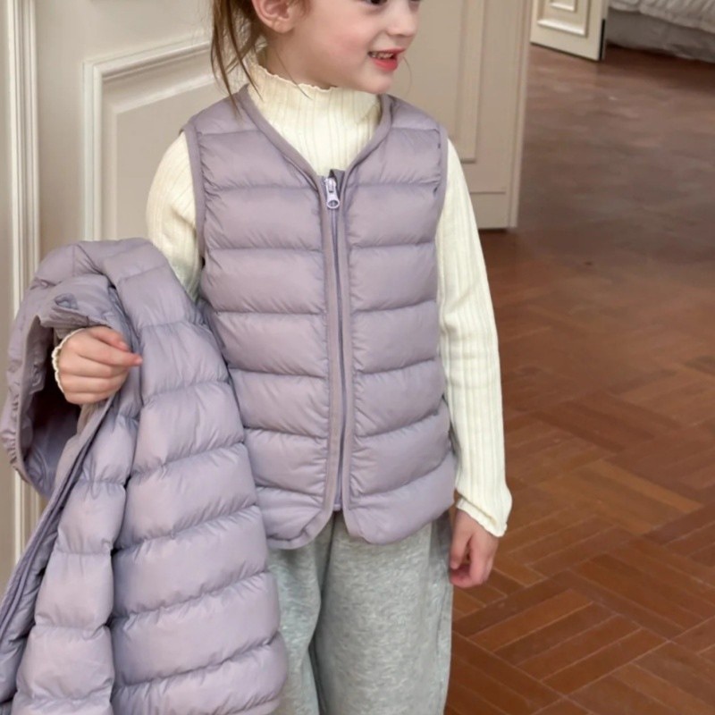 儿童轻薄羽绒保暖马甲背心秋冬男女童90白鸭绒内胆坎肩宝宝羽绒