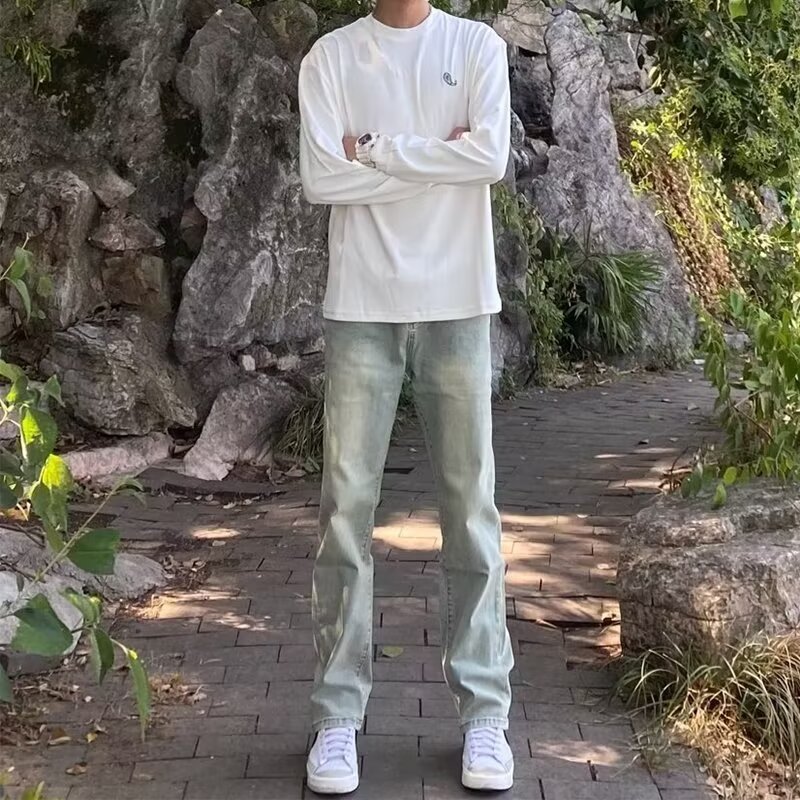 Estilo de Hong Kong hombres de moda verano nuevo estilo 2024 personalidad alfabeto jeans hip-hop ins marea calle alta tendencia pantalones guapos