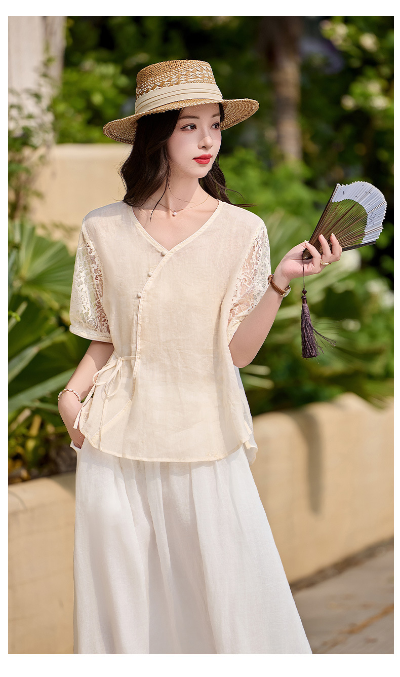 Bộ đầm tân cổ điển nữ hai mảnh áo phối chân váy midi thắt eo — Màu hồng, màu trắng ngà chi tiết 11
