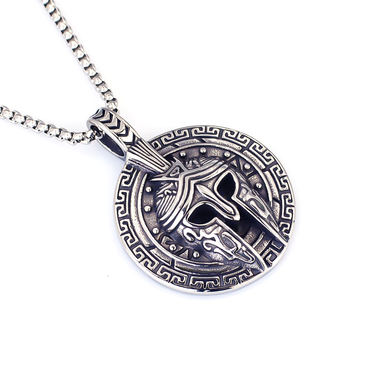 European and American Retro Stainless Steel Men's Pendant Solid Single-Sided Spartan Mask Necklace Big-Name Jewelry
