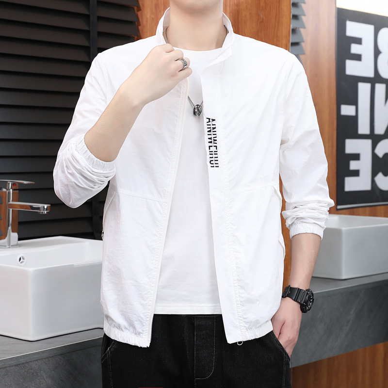 Sun Protection Clothing Men's Breathable Ice Silk Summer Fishing Sun Protection Clothing Cardigan Jacket Skin Windbreaker Outdoor Sun Protection Stand Collar