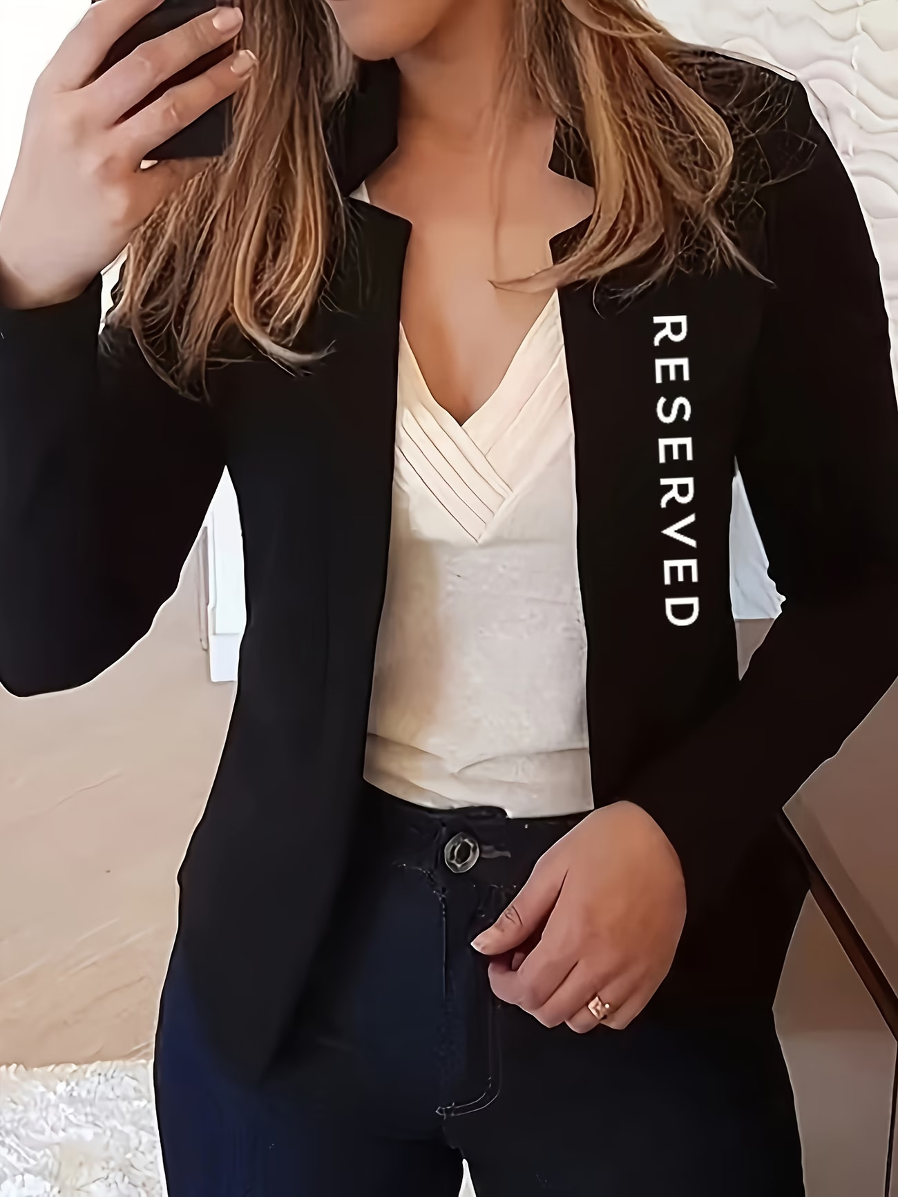 Women’s Black Blazer With Stand Up Collar Elegant Fitted Outerwear_voghion.com