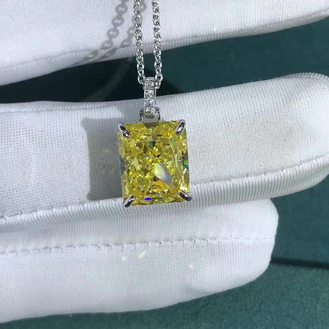 Plata esterlina ligera de lujo en vivo Radeon corte accesorios de diamante amarillo nuevo collar 5 quilates VVS grado D color 3EX corte