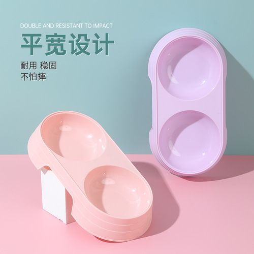 Wholesale minimalist candy-colored pet double bowl anti-slip anti-spill waterer and feeder for cats and dogs