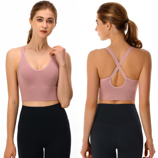 Cross-Border European and American Large Size Non-Wired Sports Bra Vest Style Push-Up Breathable Shockproof Fitness Yoga Sports Bra