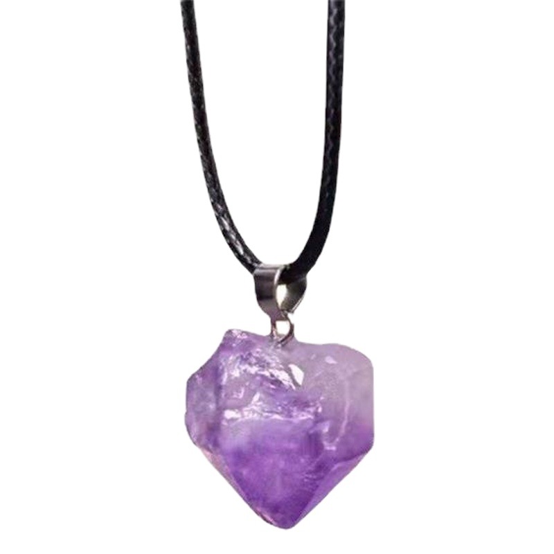 Unisex Natural Raw Stone Amethyst Pendant Irregular Crystal Necklace Simple Necklace Pendant Welfare