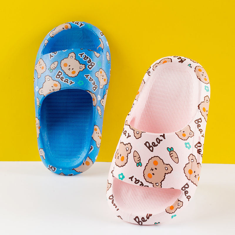 Zapatillas infantiles de dibujos animados para niñas oso baño antideslizante suave fondo integrado interior hogar niños verano zapatillas frescas