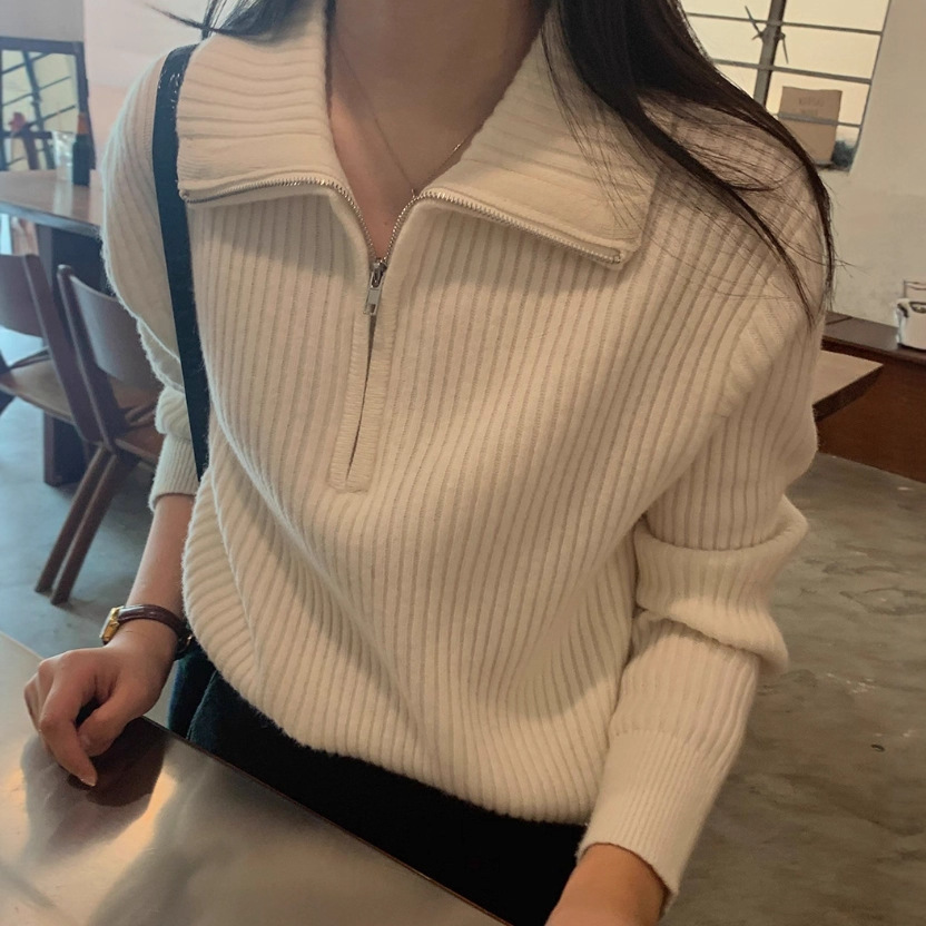 Diseño coreano con collar con cremallera, suéter de invierno de otoño, nueva moda, suelta y versátil, camiseta de punto superior image 4