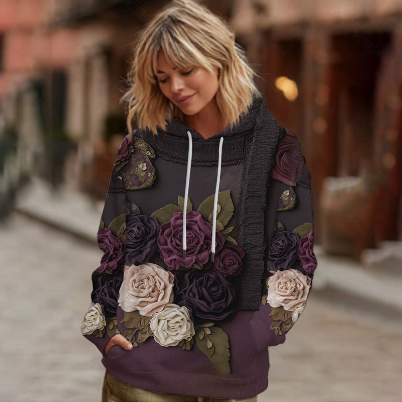 2025 New Cross-Border Amazon Autumn and Winter Women's Long-Sleeved Hooded Sweatshirt Pullover Loose Casual Top for Women