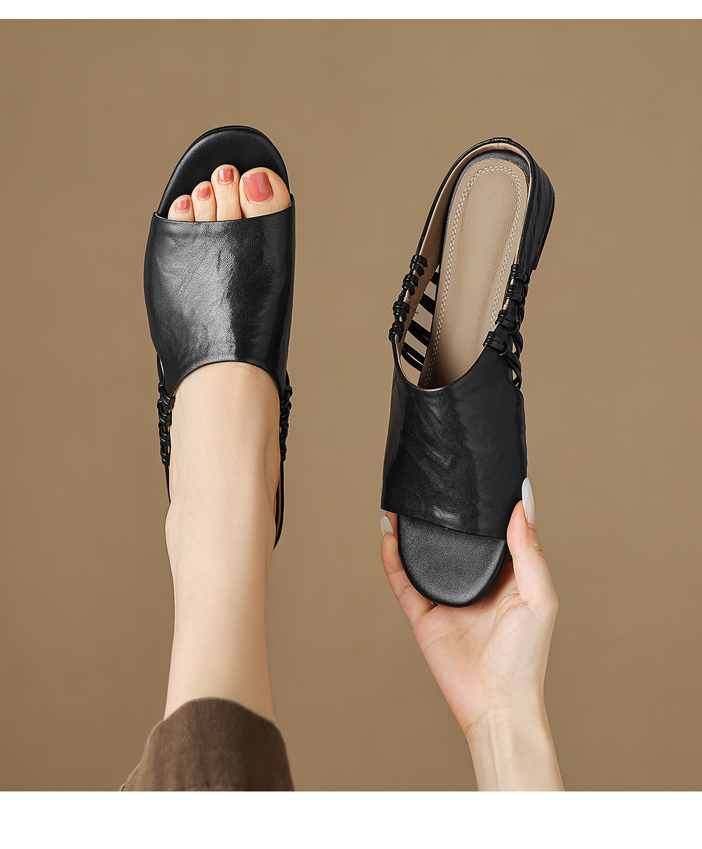 Sandal nữ quai chữ V hở mũi gót thấp mùa hè — đen chi tiết 12
