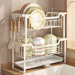 Kitchen bowl rack draining rack sink side bowl dish tableware storage rack pool counter surface narrow double layer drying bowl shelf display rack